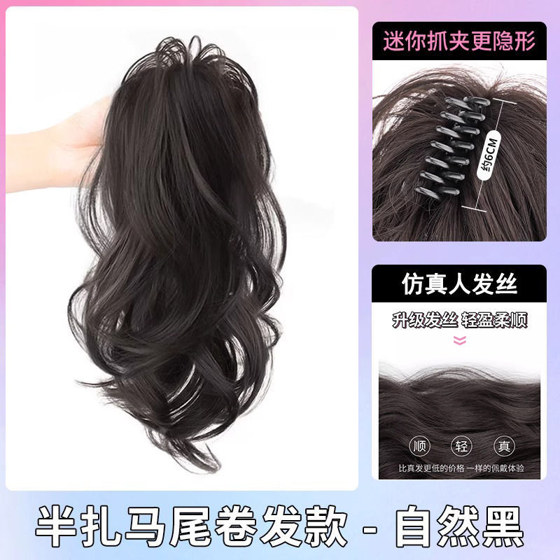 Rizos cascada en coleta [Negro Natural]