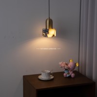 Lámpara Colgante Minimalista Cautivadora de Lujo, de Cobre, Mármol y Cristal en Forma de Cilindro y Lágrima, Lámpara de Isla Moderna para Bar