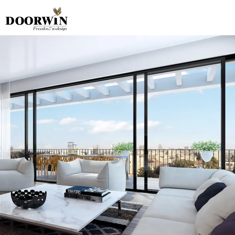 Doorwin Énormes portes en aluminium Alliage d'aluminium double verre trempé trois panneaux porte coulissante empilable