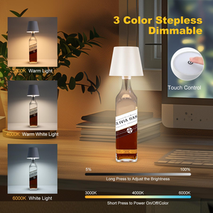 Modern Rechargeable LED Table Lamp <b>Wireless</b> Touch <b>Control</b> Bottle Light Portable Cafe Bar Design Metal Embed Cordless Feature - Product Image 3