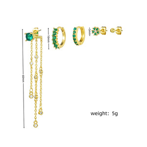 주올라 패션 주얼리 세트 여성용 <span class=keywords><strong>925</strong></span> 실버 포스트 그린 지르콘 후프 귀걸이 트렌디 18K 금도금 스터드 체인 파티용 - Product Image 6
