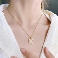 Collier pour femme en acier titane, motif trèfle à quatre feuilles et œil de chat, style estival, simple, polyvalent, accessoire très tendance pour l'été