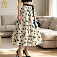 Jupe longue plissée évasée OEM personnalisée pour femme, taille haute élastique, imprimé floral blanc et noir, en polyester et mousseline, idéale pour l'été