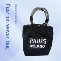 Nouveau sac fourre-tout carré en polyester tricoté, style PARIS, design de niche, avec fermeture magnétique et motif lettres, color-block, sac à main tendance