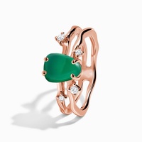 Bague de fiançailles en argent sterling 925 avec agate verte, plaqué or rhodié, quartz, personnalisable, bicolore, pour anniversaire, mariage, fête