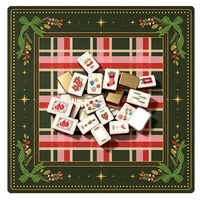 Set Mahjong Natal Ubin Mahjong Amerika dengan Alas Mahjong Desain Merah Hijau Meriah Grosir Langsung dari Pabrik Hadiah Kustom