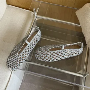 Mules plates décontractées d'été pour <span class=keywords><strong>femme</strong></span>, à bout rond, à enfiler, avec dessus en cannage ajouré, semelle extérieure en caoutchouc, style mode uni - Product Image 4