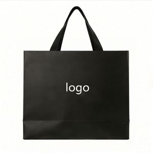 Factory Direct Customizable Matte Black <b>Paper</b> Shopping Bag With Ribbon Handles Luxury Ideal for Boutique & Clothing Packaging - Product Image 2