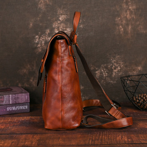 Hand Rubbed Vegetable Tanned Leather <b>Backpack</b> Top Grain Cowhide 20L Unisex Laptop <b>Compartment</b> Vintage Style For Students And - Product Image 4