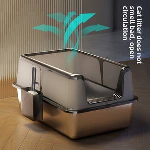 OEM/ODM panci kotoran kucing baja tahan karat pagar tinggi terbuka ekstra besar antipercikan semi-tertutup perlengkapan hewan peliharaan - Product Image 4