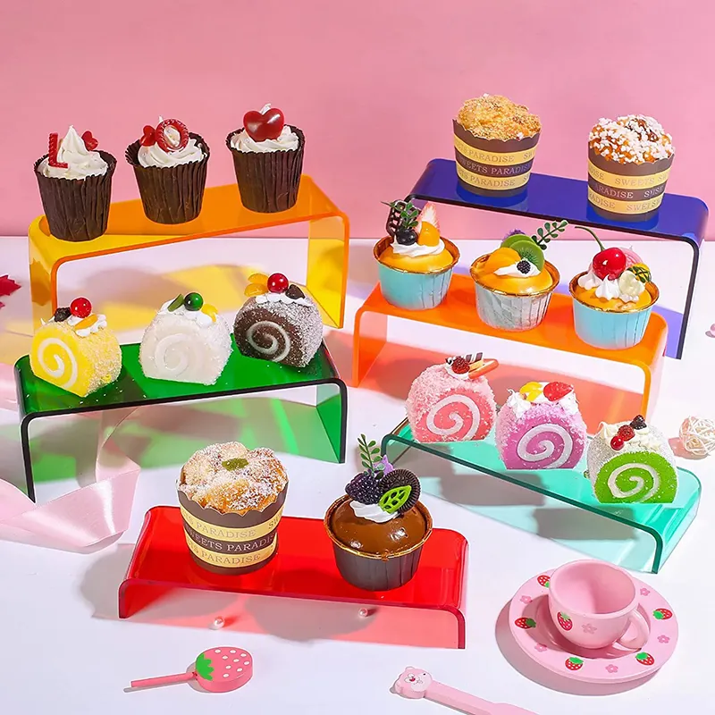 Regenboog Kleur Acryl Rond Multideck Cookie Tray Restaurant Dessertblad Fruit Voedsel Display Dessert Bord Dispaly Stand