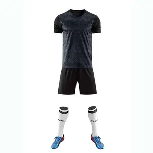最新设计打印批发好价格黑色足球服足球服