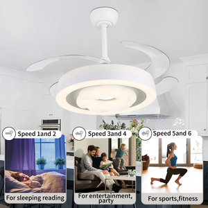 Quạt trần đèn hiện đại 48 inch màu trắng, 4 cánh ẩn, tiết kiệm năng lượng, điều khiển từ xa, động cơ DC, dùng trong gia đình, làm bằng nhựa - Product Image 4