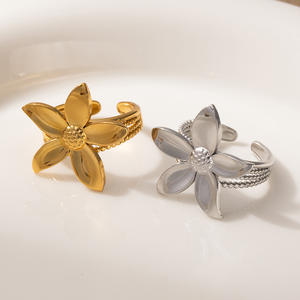 Anillos de Acero Inoxidable con Diseño de Girasol Dorado Estilo Europeo JZ182 - Product Image 4