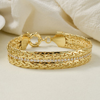 Bracelet gourmette cubaine plaqué or 18 carats pour femme avec fermoir à ressort et zircons transparents pavés, chaîne épaisse