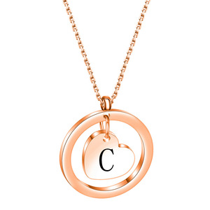 Collier pendentif cœur en or rose avec initiale A gravée, chaîne cercle creux pour femme, à porter au quotidien, cadeau - Product Image 3