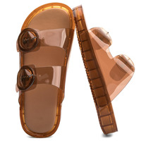Sandales transparentes en gelée personnalisées OEM pour femmes, à double bride, plateforme, boucle en PVC transparent, pour la plage et les centres de villégiature, vente en gros