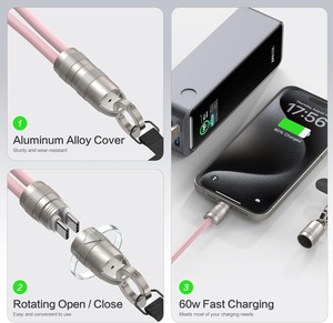 Cavo di Ricarica OEM ODM 60W da Tipo C a Tipo C con Cordino, Cavo Dati USB in Silicone Morbido - Product Image 5