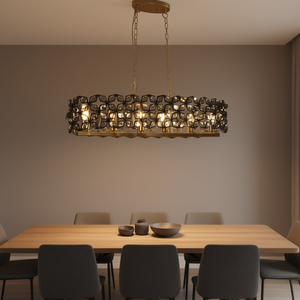 Lampadario moderno a sospensione con cristalli geometrici, 39 pollici, oro e nero, cilindrico, per sala da pranzo, cucina, soggiorno - Product Image 2