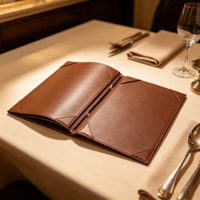 Porte-menu en cuir de qualité supérieure en gros, couverture de liste de vins, dossier personnalisé avec logo pour hôtel, café, restaurant, porte-menu en cuir avec élastique