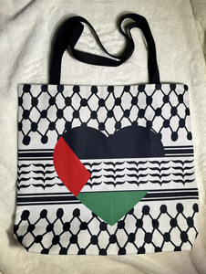 Palestinian <strong>Kefiyeh</strong> with Palestine Heart on Tote Bag Shopping Tote Bag 35x40cm - Product Image 6