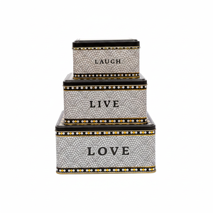 Juego de Cajas de Almacenamiento Metálicas Cuadradas Kontensan, 235 mm x 235 mm x 110 mm (Juego de 3), Diseño de Patrón Geométrico de Mosaico - Product Image 2