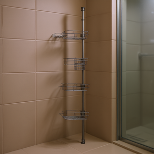 Étagère de douche d'angle à 4 niveaux en acier inoxydable, réglable de 42 à 114 pouces, support de rangement antirouille pour salle de bain avec barre de tension - Product Image 2