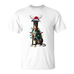 Camiseta Greyhound con estampado de luces navideñas, gorro de Papá Noel y renos - Product Image 1
