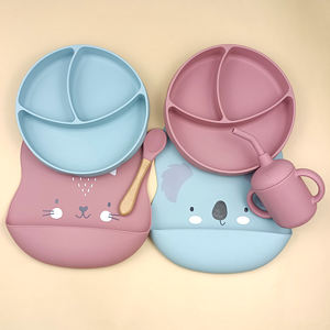 Plato de succión de silicona para bebé, cuenco con <span class=keywords><strong>cubiertos</strong></span> inoxidables, conjunto de alimentación infantil, Babero impermeable - Product Image 3