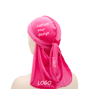 Durags en velours froissé de couleur unie pour hommes et enfants, personnalisables avec logo, par sublimation, avec surpiqûres externes, à prix abordable - Product Image 5