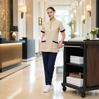 Ensemble uniforme de ménage d'hôtel à col mandarin en polycoton, tunique et pantalon à manches courtes pour femme de ménage, tenue de travail personnalisable avec logo pour le personnel hôtelier