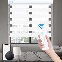 Persianas Enrollables Motorizadas Inteligentes de Alta Calidad, Personalizadas, Compatibles con Tuya y Google WiFi, de Doble Capa de Fibra de Poliéster, Opacas, para Ventana