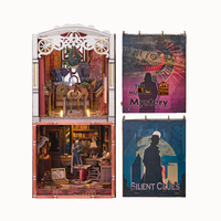 IIECREATE DIY Kit de bibliothèque miniature écologique à piles à l'échelle 1:24, puzzle en bois 3D, accessoires pour maison de poupée, étagère