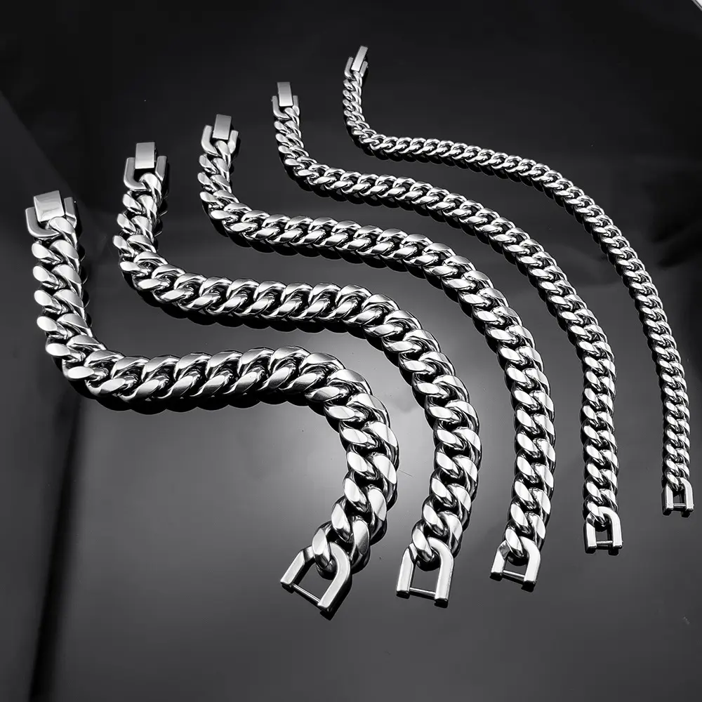 Fashion Stocks mens titanium stainless steel miami cuban link chain bracelet