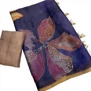 Sari en soie tissée à motifs floraux avec broderie et travail de sequins, bordure Zari moderne pour fêtes et sorties - Product Image 1