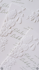 Invitations <span class=keywords><strong>de</strong></span> <span class=keywords><strong>mariage</strong></span> <span class=keywords><strong>de</strong></span> luxe personnalisées avec motifs floraux et végétaux détaillés, bordure 3D en relief, sur carton épais en coton, découpées et estampées à chaud - Product Image 4