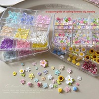 Décorations d'ongles 3D à 6 grilles, fleurs colorées, tulipes à cinq pétales, tournesols en strass – Best-seller transfrontalier