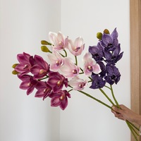 Fleurs artificielles pour mariage, 6 têtes de Cymbidium Phalaenopsis, silicone, toucher réel, tige florale artificielle pour arrangements floraux, décoration