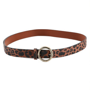 Cintura con stampa leopardata da 3,5 cm con fibbia ad anello a D in lega, cintura alla moda da donna, casual, in poliestere, stampa a trasferimento termico - Product Image 2