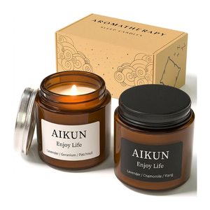 AIKUN Venta al por Mayor de Velas Ecológicas Personalizadas con Etiqueta, Cera de Soya Natural, Botella de Vidrio Marrón, Juego de Velas para Spa y Aromaterapia - Product Image 2