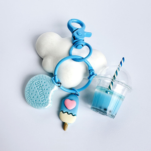 Niedliche Eiscreme Sandwich Keks Schlüssel bund Mini Perle Milch Tee tasse Harz Schlüssel bund Damenmode Anhänger Werbe geschenke - Product Image 2