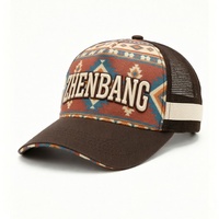 Gorra Trucker Personalizada al por Mayor con Estampado Azteca, Bordado Vintage, Malla Trasera Ajustable, para Verano, Unisex, para Golf y Béisbol