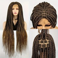 Perruque synthétique tressée à la main en dentelle complète pour tresses longues sans nœuds, idéale pour le quotidien et les fêtes