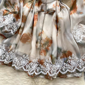 Vestido de Gasa Brillante <span class=keywords><strong>con</strong></span> Mangas Farol <span class=keywords><strong>y</strong></span> <span class=keywords><strong>Encaje</strong></span> para Mujer, Primavera <span class=keywords><strong>y</strong></span> Otoño - Product Image 5