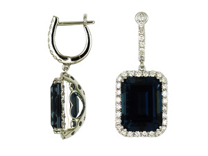 Sapphire Square Gemstone <b>Diamond</b> Halo <b>Dangle</b> <b>Earrings</b> 18K White Gold Luxury Jewelry Women Accessory - Product Image 3