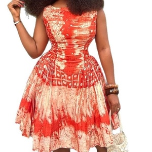Women's African Print Sleeveless Fit & Flare Mini Dress - <b>Tie</b>-Dye Ethnic Party Gown Dresses Fashion - Product Image 1