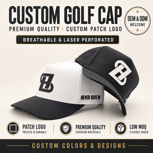 Gorra de Golf de Cinco Paneles de Primera Calidad, Impermeable, con Emblema de Silicona Personalizado, MOQ Bajo, OEM, Perforada con Láser, Transpirable, Artículos de Lujo - Product Image 1