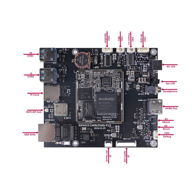 RUNWELLTEK RWA033-CARR Rockchip RK3568 Android Development Board 2GB 16GB GE8300 GPU 2xUSB 3.0 1000M Ethernet WiFi BT Open