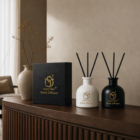 Diffuseur à roseaux sphérique noir personnalisé 100 ml, flacon en verre rond, parfum d'ambiance, huile parfumée, coffret cadeau, vente en gros