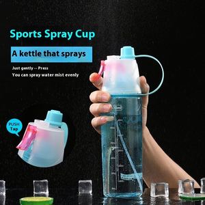 600ML Summer Water Bottle with Mist Spray New Design Leak-Proof Gym <b>Drinking</b> <b>Cup</b> <b>Plastic</b> Sport Water Bottles with Scale - Product Image 2